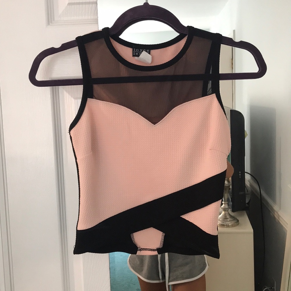 Joyce Leslie Fitted Mesh Cutout Cropped Tanktop